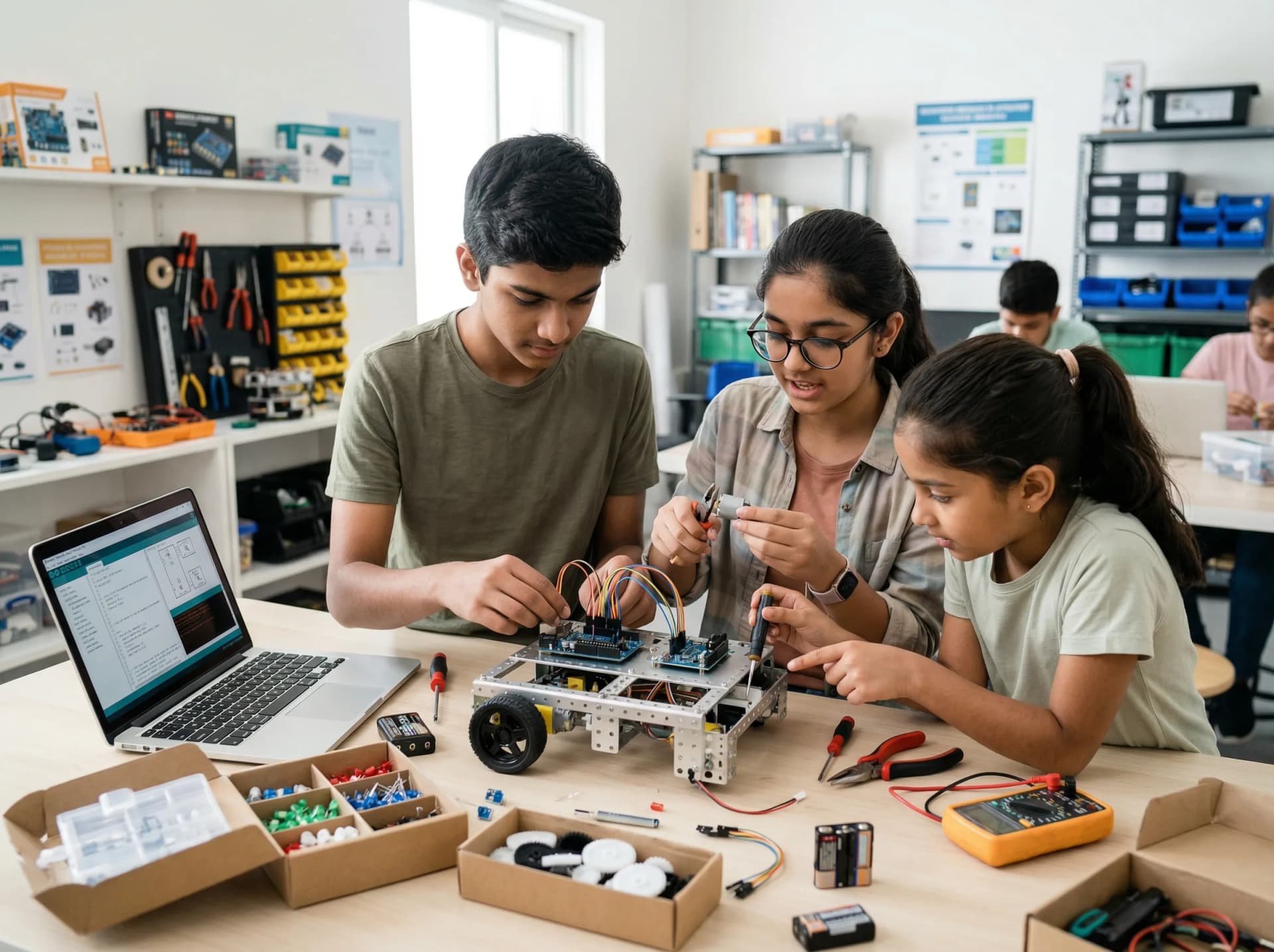 Students learning robotics at Mech-E-Tron lab